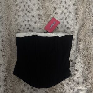 Edikted Strapless Black Corset Top with White Trim